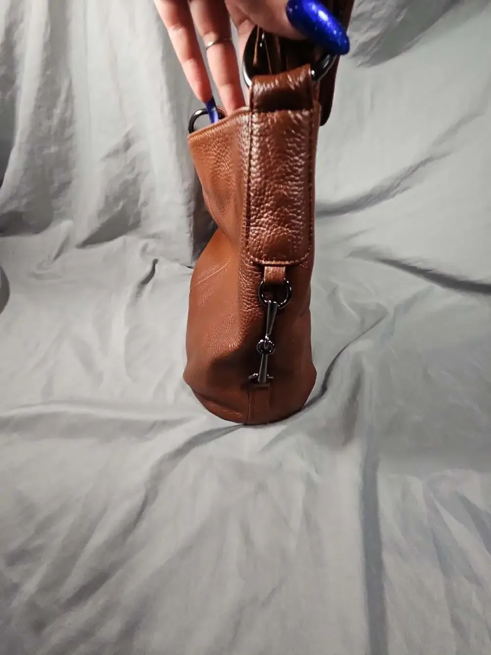 Pebbled Hobo Shoulder Bag in Cognac Brown